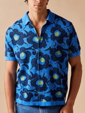 Urban Outfitters Blue Floral Knit Shirt